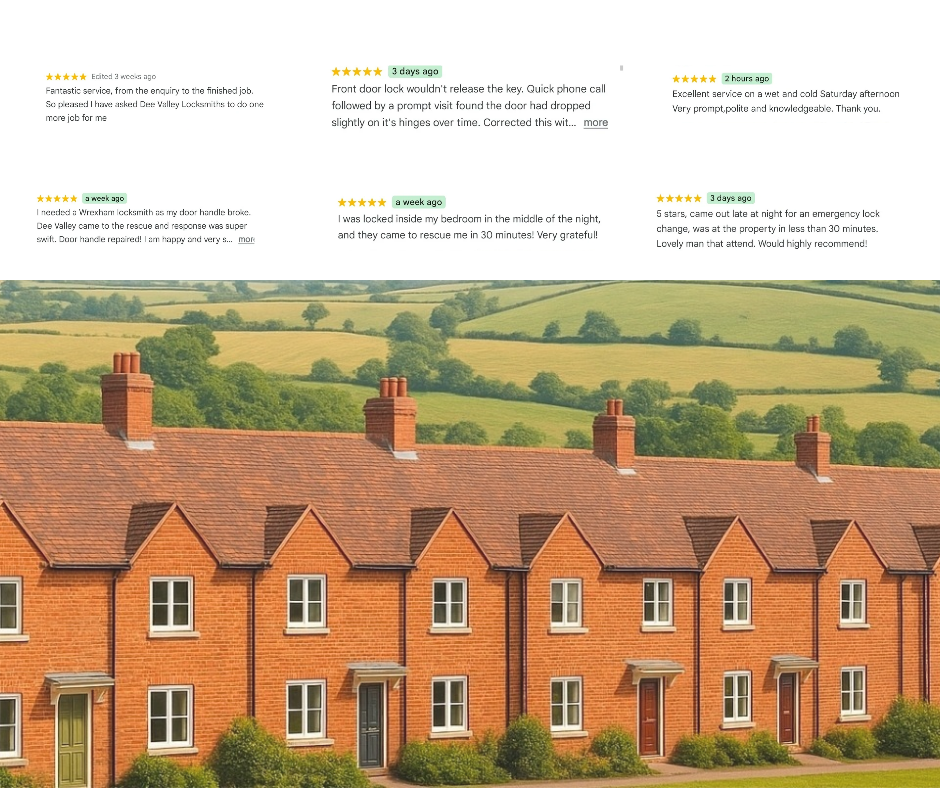 Dee Valley Locksmiths service coverage map showing Chester, Wrexham, Shrewsbury and surrounding areas in the Welsh Borders region