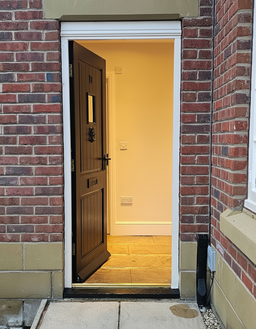 Domestic locksmith fitting a new high-security door lock at a residential property in Wrexham, Chester and Shrewsbury