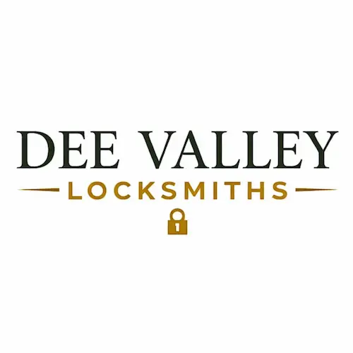 Dee Valley Locksmiths logo - padlock icon with decorative text, 24/7 emergency locksmith Chester, Wrexham, Shrewsbury